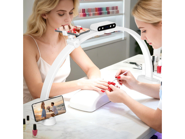 Half Moon Light for Nail Desk, 29in Foldable Nail Lamp for Desk Arch Nail Tech Light with Phone Holder for Manicure Salon, Adjustable Color...