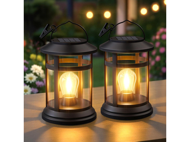 Solar Lanterns Outdoor Waterproof: 2 Pack Hanging Solar Lights for Outside Patio Porch Garden Tabletop Decor - Bright LED Warm White Solar Powered...