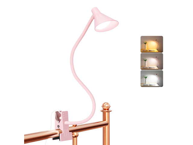 Pink Small Desk Lamp Clip on LED Reading Light for Bed 3 Color Modes 10 Dimmable Brightness, Book in Bed Headboard, Flexible Reading Lamp with...