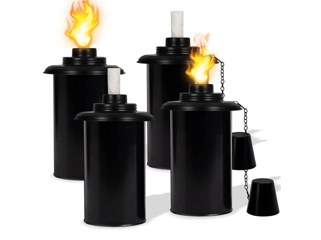 12oz Torch Replacement Canisters - 4 Pack Bamboo Torch Fuel Canister Torches Cans With Wicks and Covers, Refillable Metal Tabletop Lantern For...
