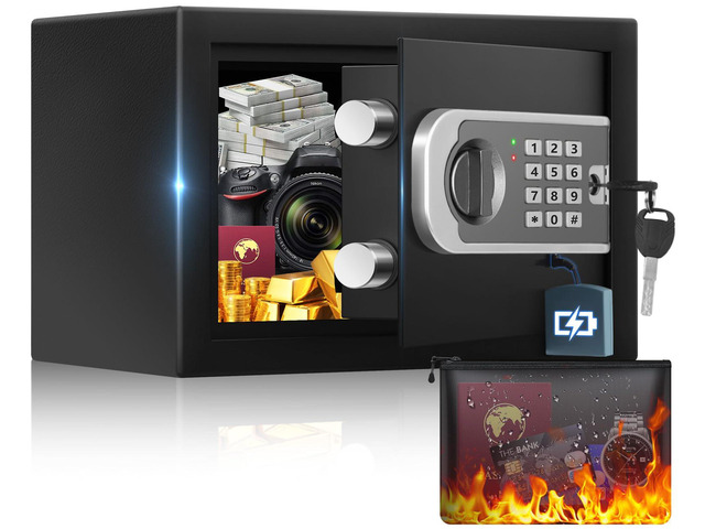 [UPGRADED] Small Safes for Home, 0.30 Cuft Mini Safe Box with Fireproof Waterproof Bag, Digital Money Safe with Programmable Keypad Spare Keys,...