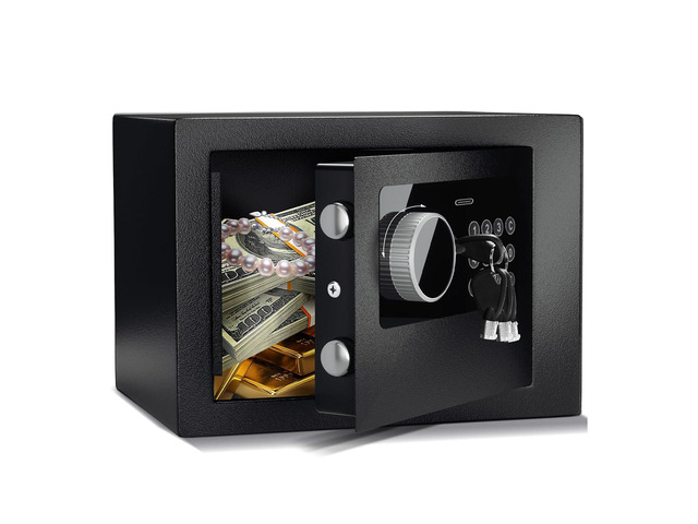 Digital Electronic Money Safe, Steel Security Lock Box with Keypad, Office Hotel Business Jewelry Gun Cash Safe, 0.23 Cubic Feet, 9.06' W x 6.69' D...