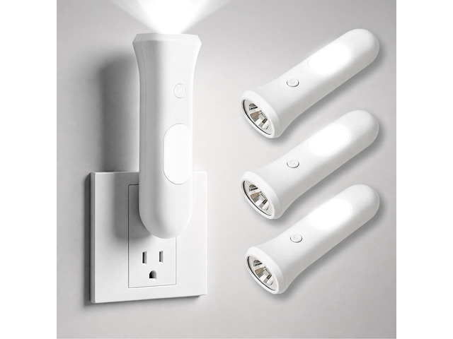 4 in 1 Emergency Lights for Home Power Failure, 3 Pcs Rechargeable LED Flashlight Plug in Wall, Automatic Turn-On Power Outage Night Light...
