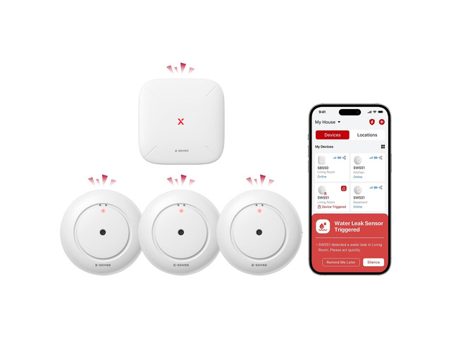 Wi-Fi Water Leak Detector Kit, 120 dB, 3 Sensors + Base, SWS54 Real-Time Alerts, 1804 ft Range, IP66 Waterproof, Detects Water as Low as 0.4 mm,...