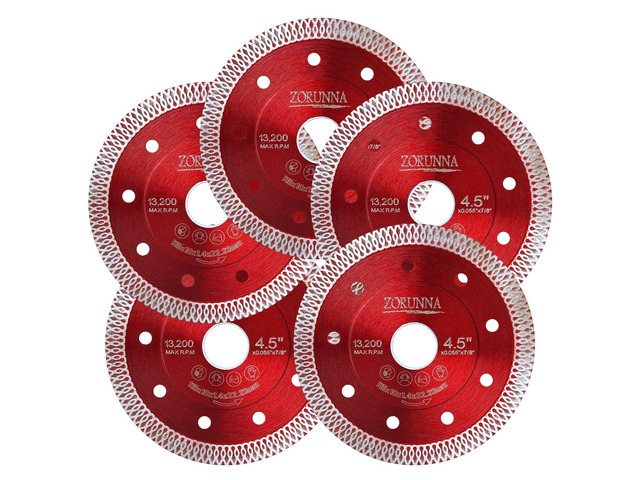 5Pcs 4.5' Diamond Saw Blades, Tile Cutting Blade for Angle Grinder Clean Cuts with Less Chipping, Smooth Finish for Porcelain Ceramic Granite...