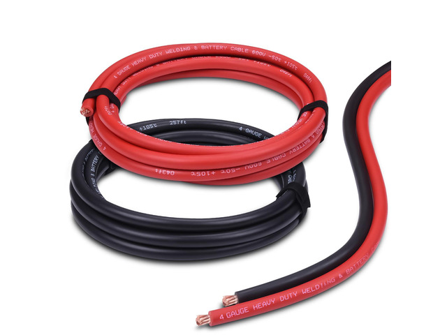 4 Gauge Battery Cable, 10FT Red + 10FT Black 4 AWG Pure Copper Wire Welding Cable, for Automotive, Battery, Solar and Generator, Standard USA OFC Wire