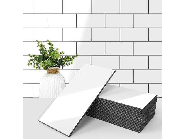 102-Pack Peel and Stick Backsplash on Subway Tile, Glossy White 3 x 6 in, PVC, Self Adhesive, Waterproof, Traceless Peel, Modular Splicing, Ideal...