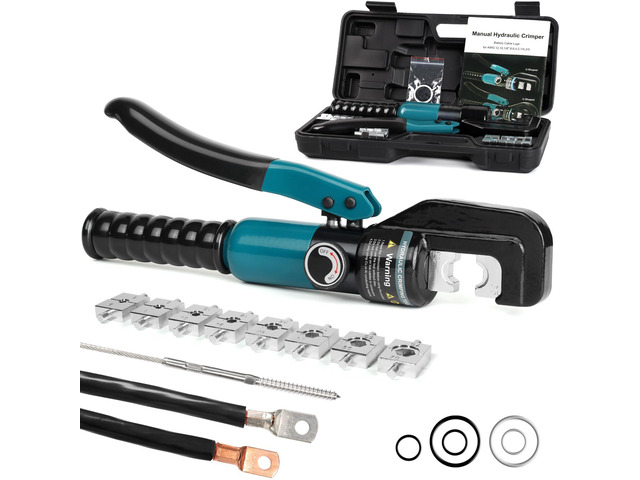 10 Tons Hydraulic Crimping Tool with 9 Dies, 12 to 2/0 AWG Battery Cable Crimper Tool, Wire Rope Crimping Tool for 1/16' 1/8' 3/16' Stainless...