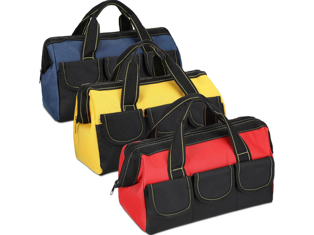 3 Pack Tool Bag for Men with Waterproof Hard Bottom, Heavy Duty Tool Bag Wide Mouth Tote for Various Instrument, Electrician Carpenter...