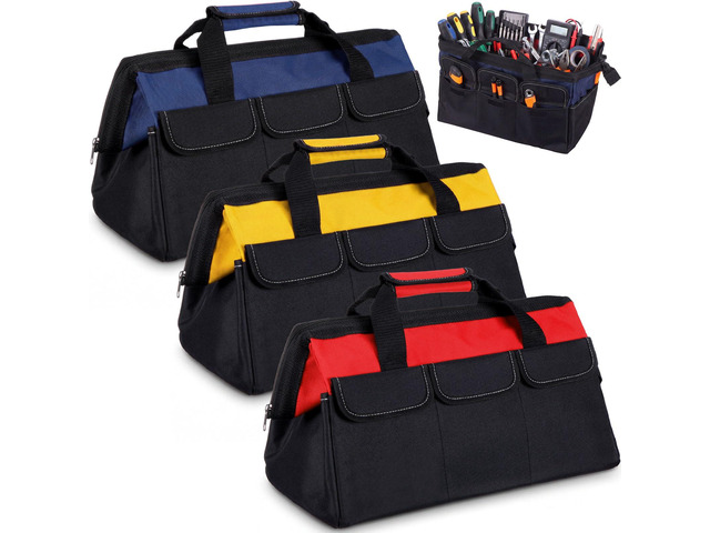 3 Pack Tool Bag for Men with Waterproof Hard Bottom, Heavy Duty Tool Bag Wide Mouth Tote for Various Instrument, Electrician Carpenter...