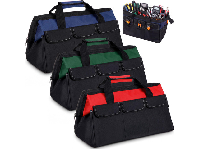 3 Pack Tool Bag for Men with Waterproof Hard Bottom, Heavy Duty Tool Bag Wide Mouth Tote for Various Instrument, Electrician Carpenter...