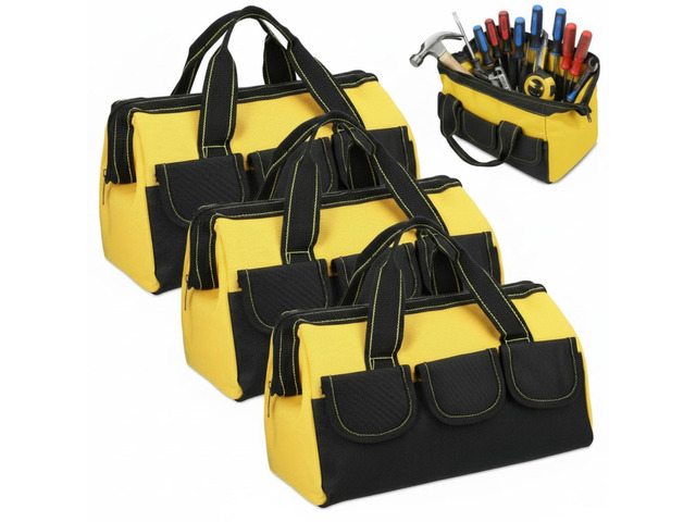 3 Pack Tool Bag for Men with Waterproof Hard Bottom, Heavy Duty Tool Bag Wide Mouth Tote for Various Instrument, Electrician Carpenter...