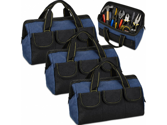 3 Pack Tool Bag for Men with Waterproof Hard Bottom, Heavy Duty Tool Bag Wide Mouth Tote for Various Instrument, Electrician Carpenter...