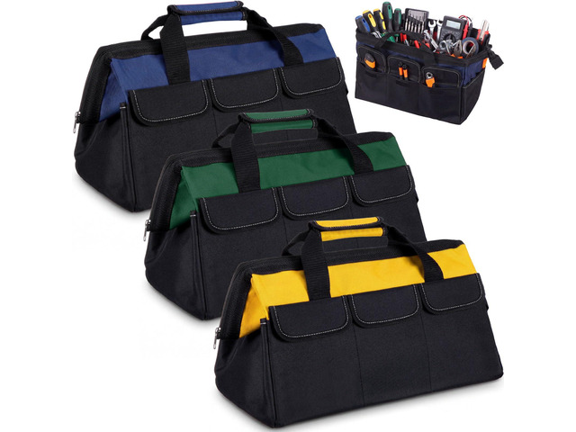 3 Pack Tool Bag for Men with Waterproof Hard Bottom, Heavy Duty Tool Bag Wide Mouth Tote for Various Instrument, Electrician Carpenter...
