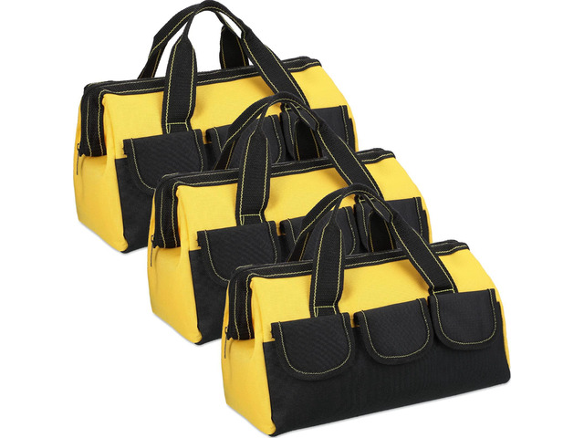 3 Pack Tool Bag for Men with Waterproof Hard Bottom, Heavy Duty Tool Bag Wide Mouth Tote for Various Instrument, Electrician Carpenter...