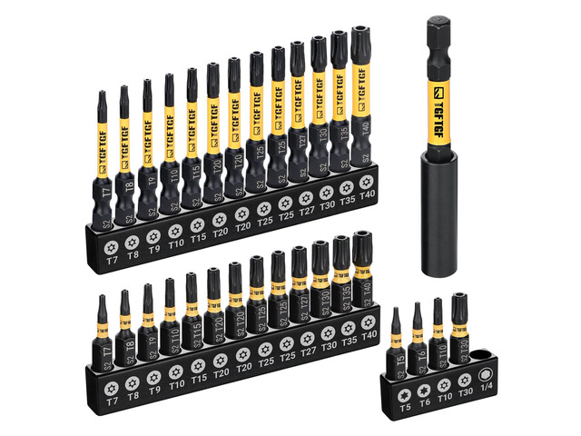 Impact Torx Bit Set 31PCS (T5 T6, TT7-TT40), 1 2 S2 Steel Security Torx, Tamper Proof Star Bit Set with Magnetic CNC Machined Tips, Impact...