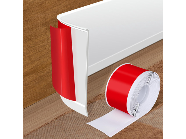 Vinyl Baseboard Molding Trim 4 Inch x 20 Feet Peel and Stick Baseboard Trim Flexible PVC Cove Base Moulding Self-Adhesive Trim for Garage Bathroom...