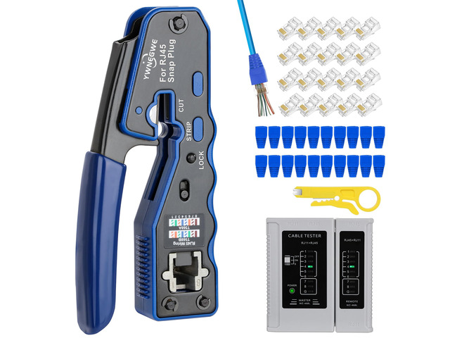RJ45 Crimp Tool Kit Pass Thru Ethernet Crimper for Cat5e Cat6 Cat6a 8P8C Modular Connectors, All-in-One Cat6 Crimping Tool and Tester(9V Battery...