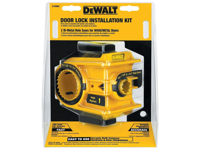 Door Lock Installation Kit, C Clamp Design Hole Saw Kit For Metal or Wood Doors, 2 Adjustable Bushings, Easy Installation, Height Alignment (D180004)