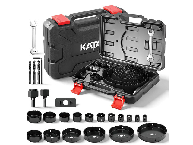 25 Piece Hole Saw Kit with 3/4'-6' for Wood, Drywall, PVC and Plastic Carbon Steel Hole Saw Set, Wrench, Mandrels, Drill Bits, Installation...