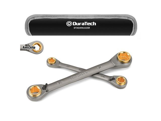 4-in-1 Anti-Slip Reversible Ratcheting Box Wrench Set, SAE Double Box End, 2-Piece, 5/16', 3/8', 7/16', 1/2' & 9/16', 5/8', 11/16', 3/4', CR-V...