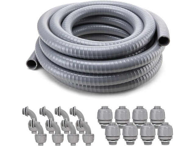 Liquid-Tight Conduit and Connector Kit,Flexible Non Metallic Liquid Tight Electrical Conduit,3/4inch 25ft Electrical Conduit Kit,with 8 Straight...