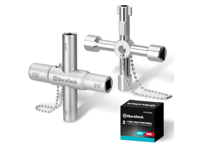 4 Way Sillcock Key Set, 2-Pack, for Valve, Faucet, and Spigots Utility Key, Water Key, Chrome Finish, Corrosion Resistance, 4-in-1 Design,...