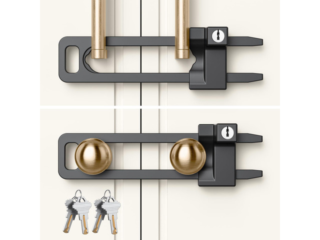 Keyed Cabinet Lock, 2 Locks 4 Keys, Key Alike, Childproof Drawer Latch Metal lock to lockout double knobs and handles of kitchen drawer storage...