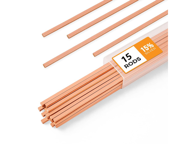 15pcs Brazing Rods AWS BCuP-5 15% Silver Solder Phos Copper Brazing Alloy Flat Welding Rods 0.050'x1/8'x10' for HVAC, Refrigeration, and Industrial...