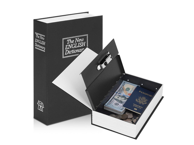 Diversion Book Safe with Combination Lock, Secret Safe Metal Lock Box, Money Storage Collection Box, 9.5' x 6.2' x 2.2' Black Large