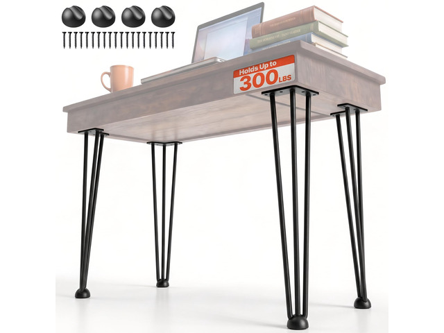 Hairpin Table Legs 20' Black Set of 4 Desk Legs 880lbs Load Capacity (Each 220lbs) Hairpin Desk Legs 3 Rods for Bench Desk Dining End Table Chairs...