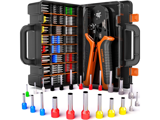 Ferrule Crimping Tool Kit, AWG 24-8 with 23 Sizes Wire Ferrules Insulated Ferrule Terminals (Tinned Copper, 8-20mm), Ratchet Square Crimper, for...
