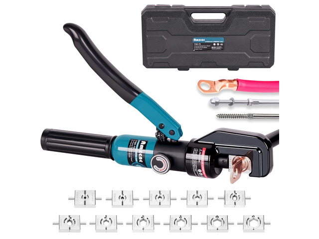 Hydraulic Battery Cable Crimper 12AWG-4/0AWG 11 US Hex Dies Lugs Kit Electricians Copper Aluminum Lugs Strong Hex Crimps Electrical Solar RV...