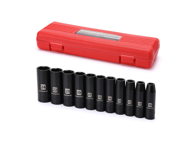 11-Piece 1/2-Inch Drive Deep Impact Socket Set, CR-V, Metric, 6 Point, Deep, 10-24mm