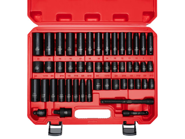 3/8' Drive Impact Socket Set, 48-Piece Standard SAE (5/16 to 3/4 inch) and Metric (8-22mm) Size, 3' and 6' Drive Extension Bar, Impact Universal...