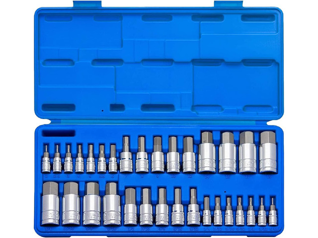 10288A Allen Hex Bit Socket Set, 32 Piece SAE and Metric Allen Socket Set, Allen Head Hex Key Socket Set Made with S2 Steel