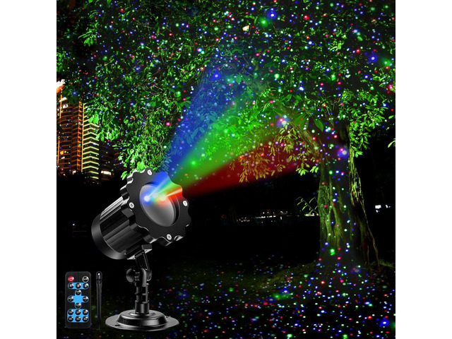 Outdoor RGB Laser Projector Lights 3 Color Starry Sky Firefly Effect IP65 Moving Projection Light with Remote for Christmas Halloween Parties,...