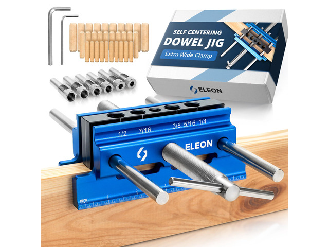 Self Centering Dowel Jig with Elongated Jaws & Extra Wide Clamp up to 6.7' - Precision Woodworking Made Effortless - Lasting Craftsmanship -...