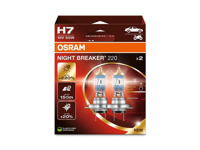 NIGHT BREAKER 220, H7, 220% Brighter Halogen Headlight Lamp, 64210NB220-2HB, Folding Box (2 Lamps)