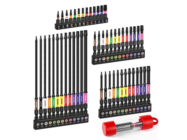 Impact Torx Screwdriver Bits Set, 52Pcs Magnetic(T7-T40) S2 Steel 1/2/3/6 Long Extension Multi Star Driver Bits and 1Pc Bit Holder with Color Coded...