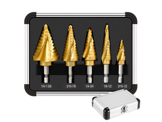 Step Drill Bit Set for Metal- 5PCS Titanium 4241 HSS Step Bit with Two Straight Flutes, 50 Sizes from 1/16' to 1-3/8' for Aluminum, Wood & Plastic,...