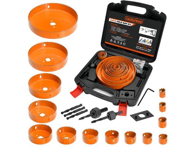 Hole Saw Kit Pro, 24PCS Hole Saw Set with 3/4'-6'(19-152mm) 14PCS Hole Saws, Double-Ground Teeth for Clean Cutting, Ideal for Soft Wood, Plywood,...