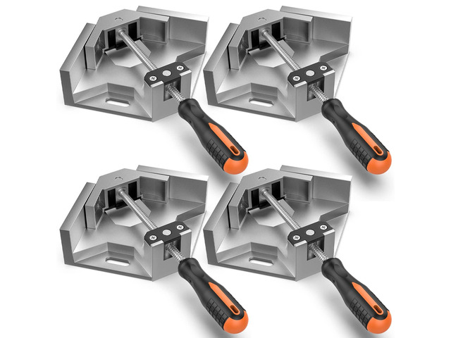 Right Angle Clamp, [4PACK] 90Â° Aluminum Alloy, Silver Gray Single Handle Corner Clamp, Clamps for Woodworking Adjustable Swing Jaw, Tools Photo...