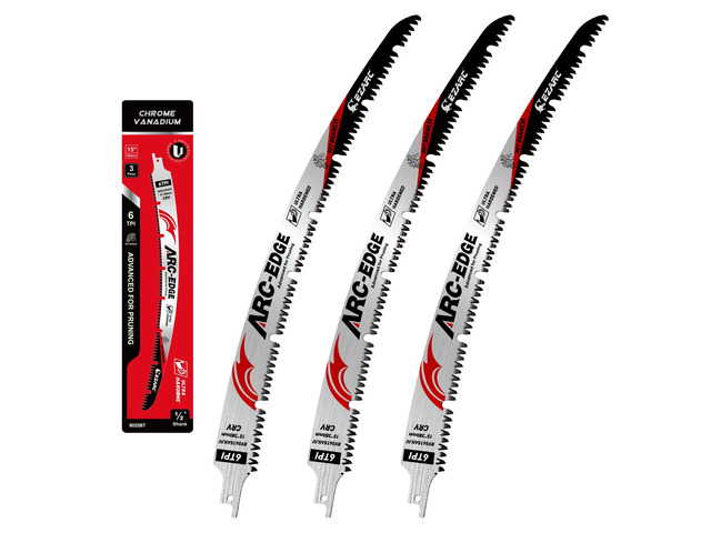 Arc Edge Reciprocating Saw Blades, 15-Inch 6TPI for Pruning, 3-Pack U-Groove Chip Removal, Extra-Long Arc Edge, Fleam Ground Teeth, Deep Gullets,...