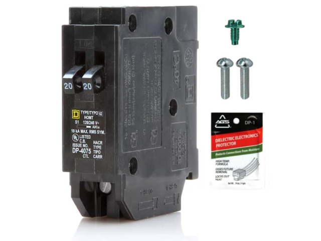 Genuine Square D HOMT2020 20/20 Amp Tandem Circuit Breaker Kit UL Listed, Space Saver for Homeline Panel Box, Workshop, Garage, RV, 20A, 120V,...