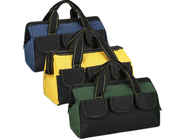 3 Pack Tool Bag for Men with Waterproof Hard Bottom, Heavy Duty Tool Bag Wide Mouth Tote for Various Instrument, Electrician Carpenter...