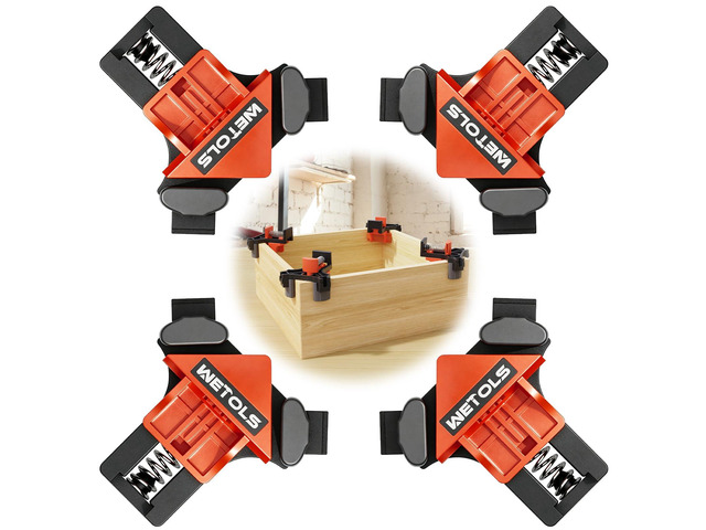 90 Degree Corner Clamp Set, 4 Pcs Adjustable Clamps for Woodworking 4-Piece Set, 90° Corner Clamps, Fits 3/16'-3/4' Wood, Strong Spring, Easy...