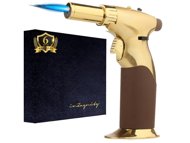 Dual Flame Butane Torch Gun - Refillable Luxury Hand Held Mini Blow Torch for Cooking, Creme Brulee, Soldering, Welding, & Resin Art - Adjustable...