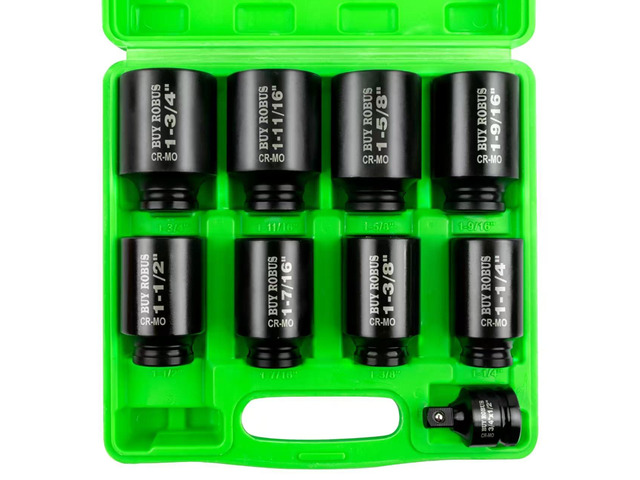 1/2' Drive Impact Socket Set, 9-Piece Standard SAE Deep Axle Nut Sockets, 6-Point, Cr-Mo,1-1/41-3/81-7/161-1/21-9/161-5/81-11/161-3/4, Impact...