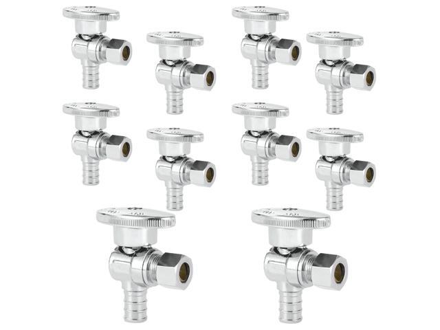 10PC 1/2' PEX-B Crimp x 3/8' OD Compression Angle Stop Valve 1/4 Turn Shut Off Valve,for Bathroom, ASTM F1807(VALVE076-10)